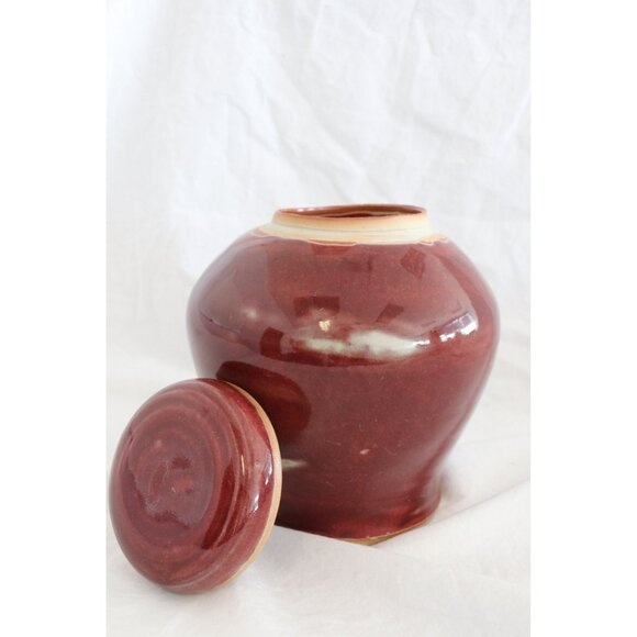 Vintage Ginger Pot With Lid Ceramic Handmade Pottery Hand Glazed Reddish Signed - Picture 3 of 10